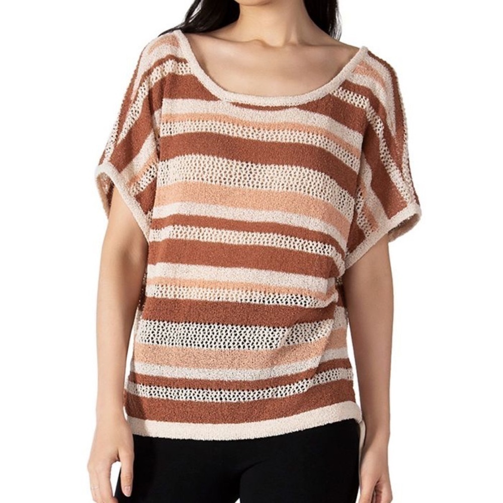 Anthropologie Striped Crochet One Size Open Back Deep V Top